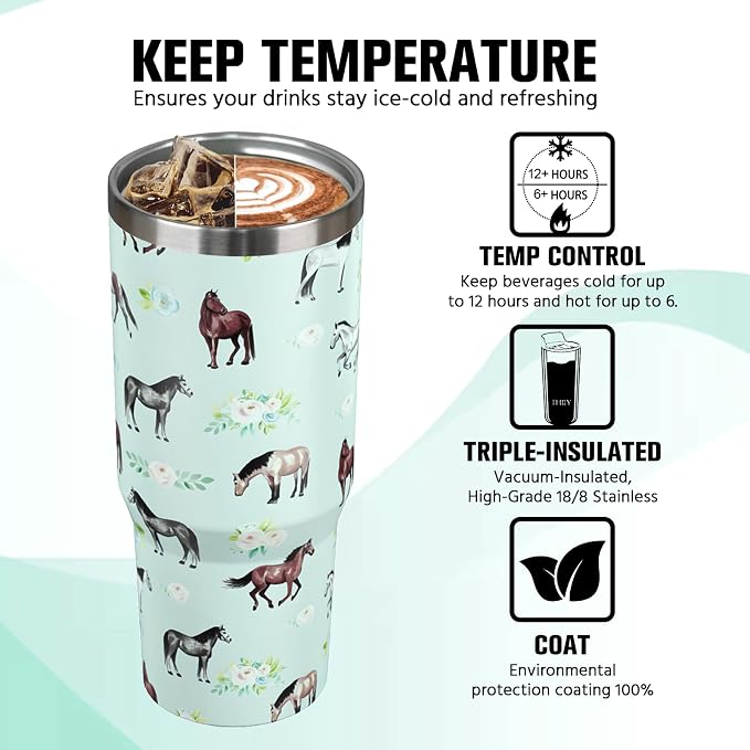 30 oz Horse Tumbler with Handle and Flip Straw, Vacuum Insulated Water Bottle - Image 4