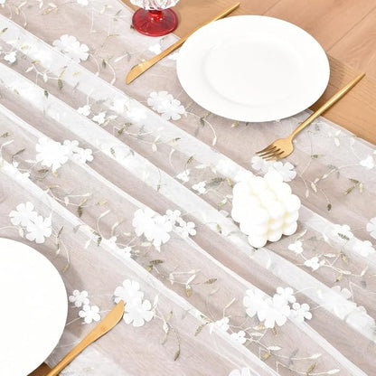 Wildflower Floral Sheer Tulle Gauze Table Runner Wedding Baby Shower Decor | - Image 5