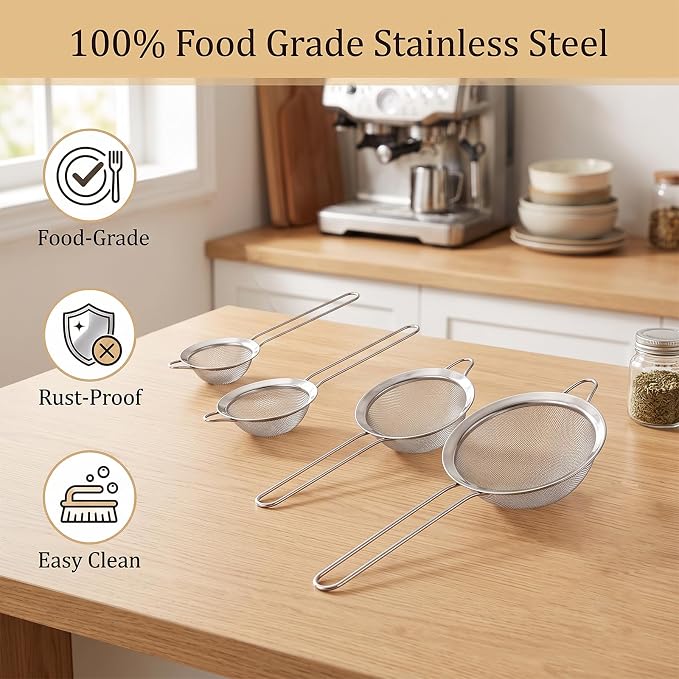 4PCS Fine Mesh Strainer Set, Stainless Steel Kitchen Sieve - Image 7