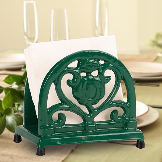 Napkin Holder for Table - Vintage Farmhouse Kitchen Restaurant Cast Iron Napkin Holder for Dinner Cocktail Paper Napkins, Green