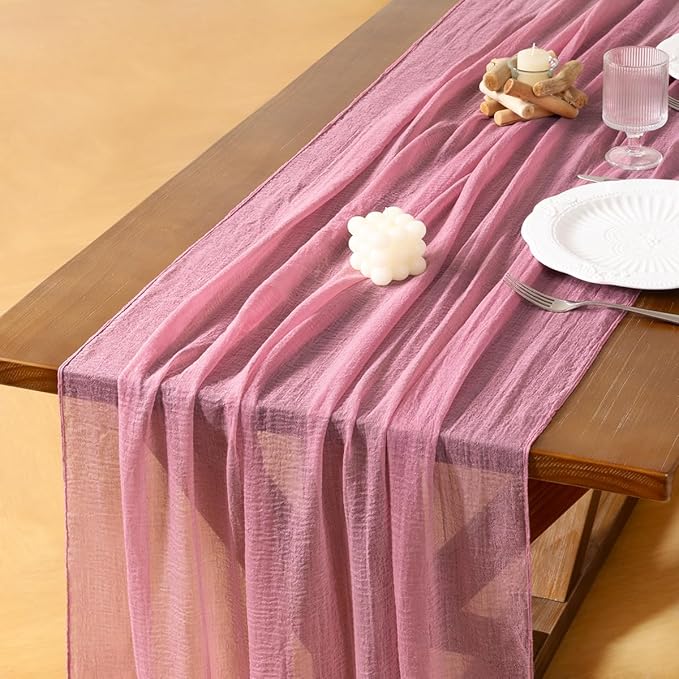 Cheesecloth Table Runner Summer Boho Wedding Shower Party Home Decor | Mauve by Socomi