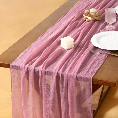 Cheesecloth Table Runner Summer Boho Wedding Shower Party Home Decor | Mauve by Socomi