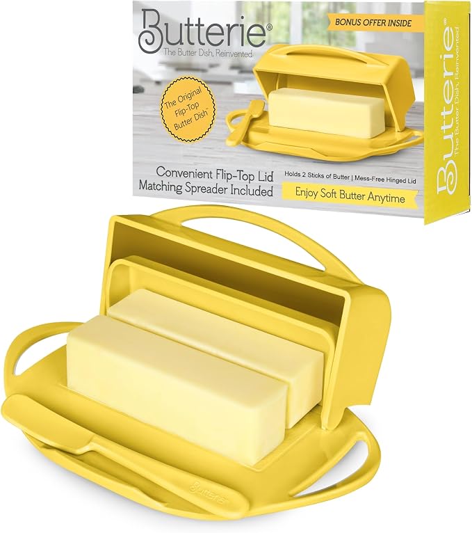 Flip Top Butter Dish with Attached Lid & Matching Knife by Butterie