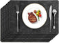 SolaraDawn Faux Leather Table Placemats Set of 6, Washable, Wipeable & Heat-Resistant Table Mats, Waterproof Dining Place Mats with Embossed Texture for Kitchen & Dining, Black, 17" × 12"
