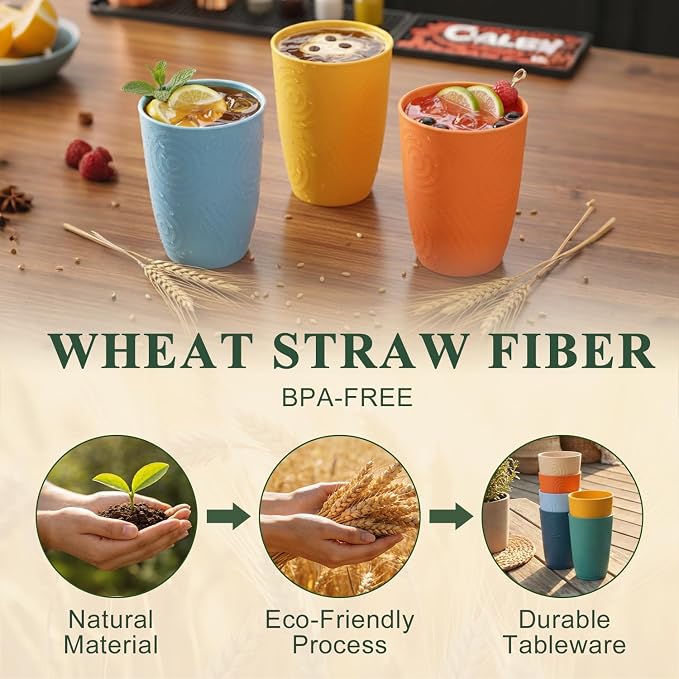 12oz Wheat Straw Cups Set of 6, Alternatives to Plastic Cups Reusable, - Image 2