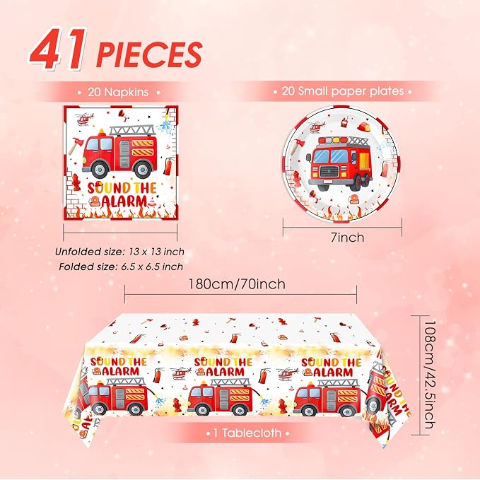 41Pcs FireTruck Birthday Party Decorations Fire Truck Party Tableware Set - Image 2