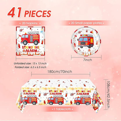 41Pcs FireTruck Birthday Party Decorations Fire Truck Party Tableware Set - Image 2