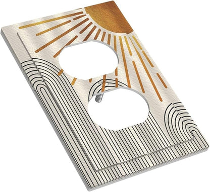 Outlet Covers Mid Century Boho Sun Beige Minimalist Abstract 1 Gang Duplex Light Switch Cover Plate Decorative Wall Plates Electrical Switchplate Receptacle for Bathroom Bedroom Decor（2 Pack）