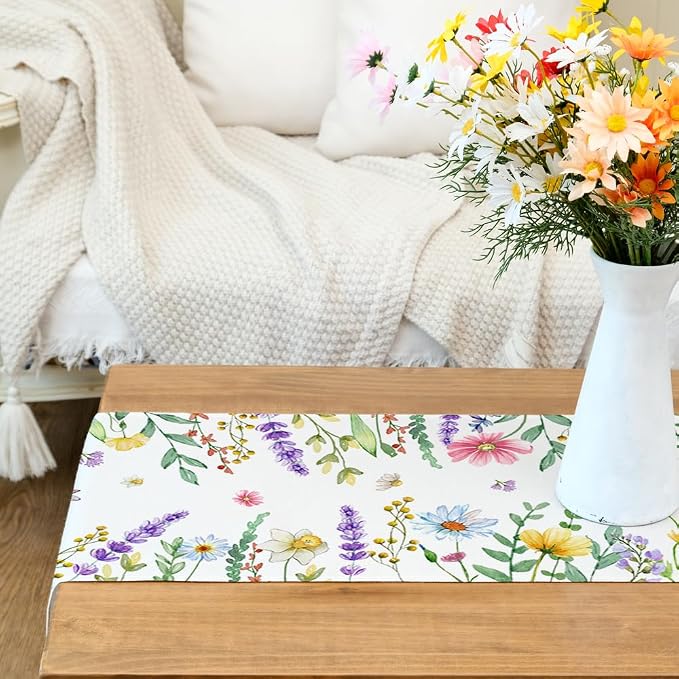 Spring Table Runner 13 x 120 Inch, Floral Wildflowers Decorative Rustic - Image 2
