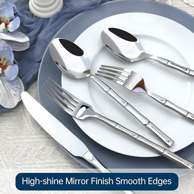 Silverware Set 60-Piece Bamboo Pattern Service - Image 4
