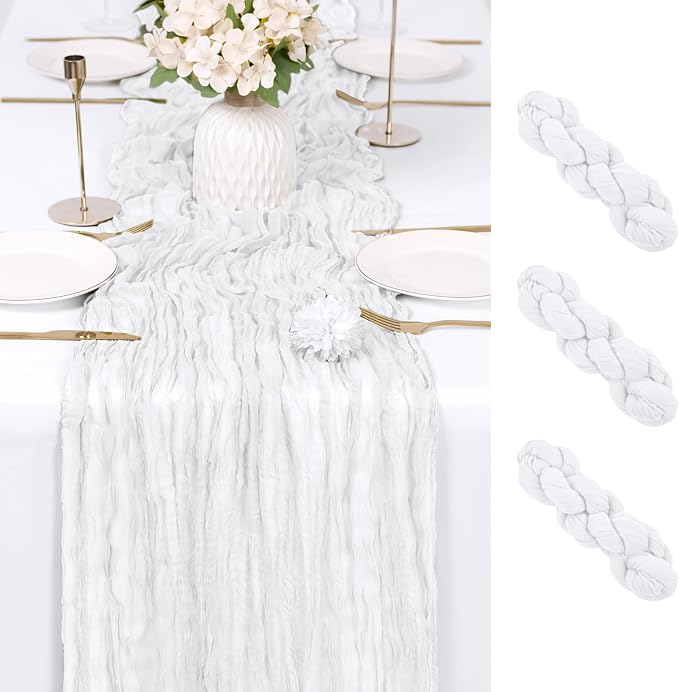 3 Pack White Cheesecloth Table Runner 17x108 Inch Semi Sheer Boho Gauze Cheese by Unknown