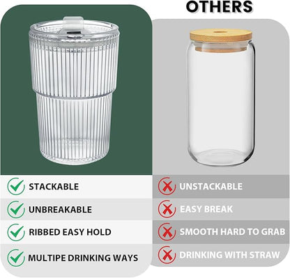HIGIINC Iced Coffee Cups With Lids and Straws 4 Pcs, 16 OZ Unbreakable Glasses - Image 3