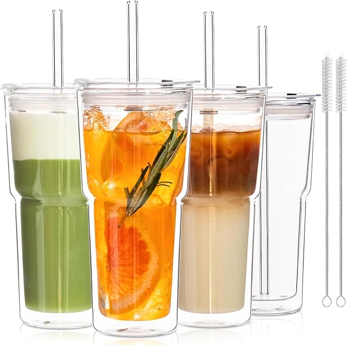 KEMORELA 20oz Double Wall Glass Tumblers 4‑Pack by KEMORELA
