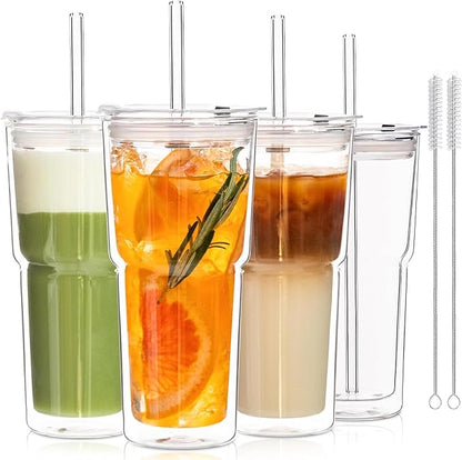 KEMORELA 20oz Double Wall Glass Tumblers 4‑Pack by KEMORELA