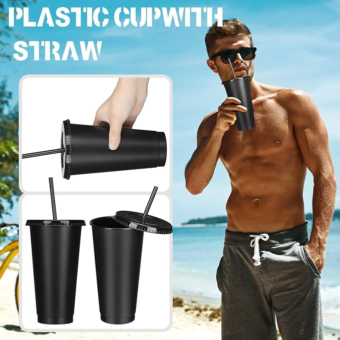 Bokon 30 Sets Tumbler with Straw and Lid Bulk 24 oz Reusable Plastic Cups to Go - Image 3