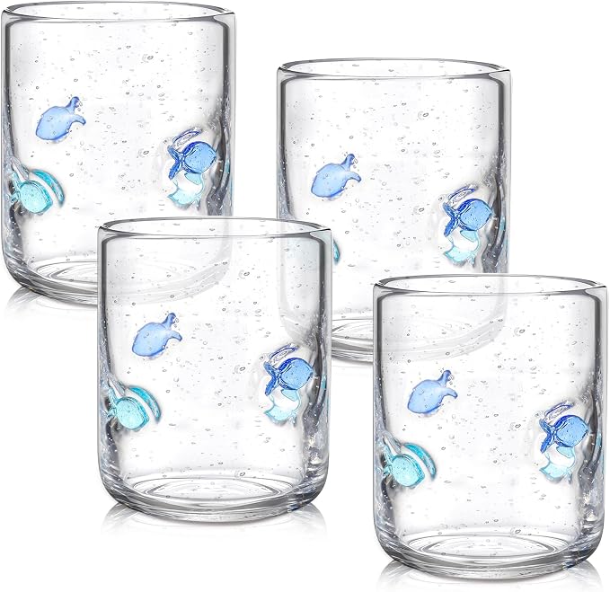 Vesici 4 Pcs Fish Icon Juice Glasses 14 oz Christian Drinking Glass Cups Hand by Vesici