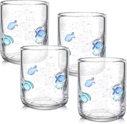 Vesici 4 Pcs Fish Icon Juice Glasses 14 oz Christian Drinking Glass Cups Hand by Vesici