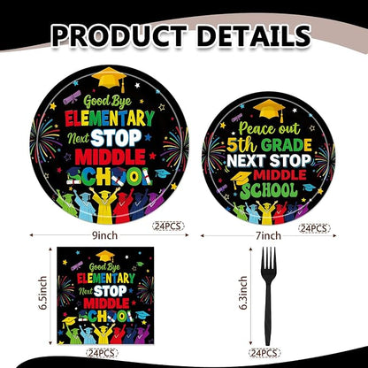 EUOYUFO 96Pcs 5th Grade Graduation Paper Plates Napkins Forks Peace Out Fifth - Image 2