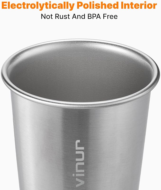 VINUR Stainless Steel Cups-20 oz Stackable Metal Drinking Glasses 4 Pcs | 20 oz - Image 5