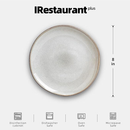 Organic Shape Highland Ceramic Salad plate, 12pcs 8 Inch Handmade Reactive Glaze Stoneware Plates with Wavy Edge, for Kitchen, Microwave & Dishwasher Safe, Scratch Resistant-grey