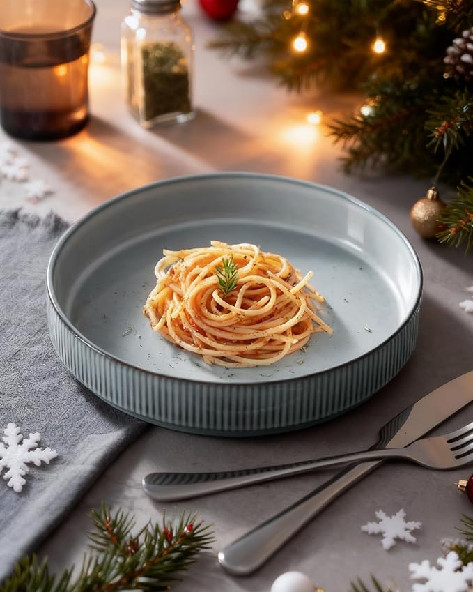 famiware Star 8.25" Pasta Bowls Set of 4, Bowl Plates, Smoky Blue | Microwave & - Image 3