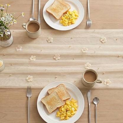 Artoid Mode Flower Pearl Peach Gauze Table Runner 10FT, Seasonal Sheer Dining - Image 4