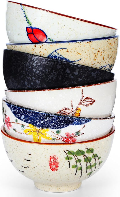 Retro Ceramic Bowls Set for 6, 4.5 Inch Japanese Chinese Bowl Small - Image 8