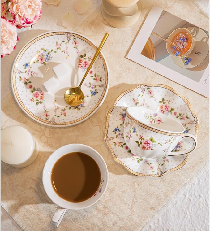 6 oz Vintage flower Ceramic cup and 6" saucer set - Image 6
