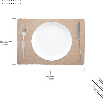 Encasa XO Dining Placemat Set of 6 | Solid Beige Color | Fine Ribbed Cotton Table mat | Size 19x13 in | Machine Washable