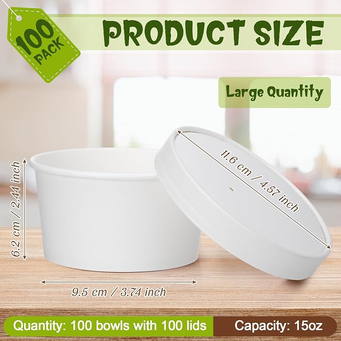Fulmoon 100 Pack Paper Soup Containers - Image 2