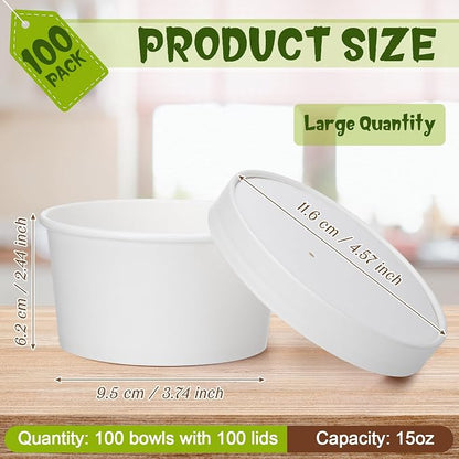 Fulmoon 100 Pack Paper Soup Containers - Image 2