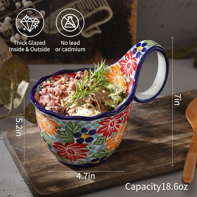 ALMA 16oz Soup Bowl with Handle, Ceramic Soup Cup - Image 4