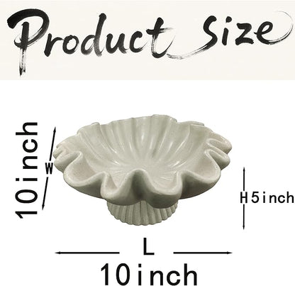 10" Large Handmade Decorative Bowl decor, Handicraft Scalloped Bowls for Modern Home Decor,Ruffle Decor,Key Bowl for Entry Table,Decorative Fruit Bowl for Kitchen Counter,Light Gray