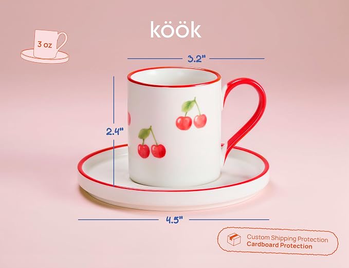 KooK Espresso Cups and Saucers, Hand Painted, Porcelain Demitasse Set - Image 7
