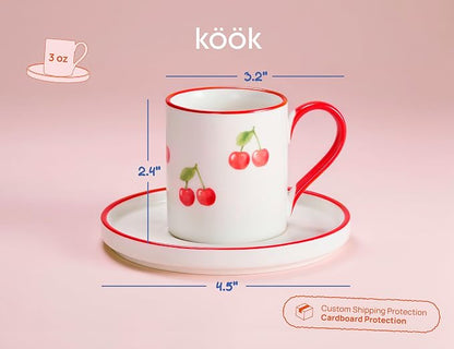 KooK Espresso Cups and Saucers, Hand Painted, Porcelain Demitasse Set - Image 7