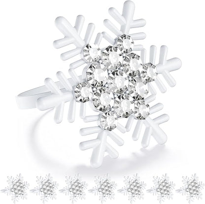 ZeeDix Set of 8 Christmas Snowflake Napkin Rings for Dinning Table Setting- White Rustic Dinner Tables Setting Decoration for Wedding Receptions, Christmas Holiday Party Dinner Parties