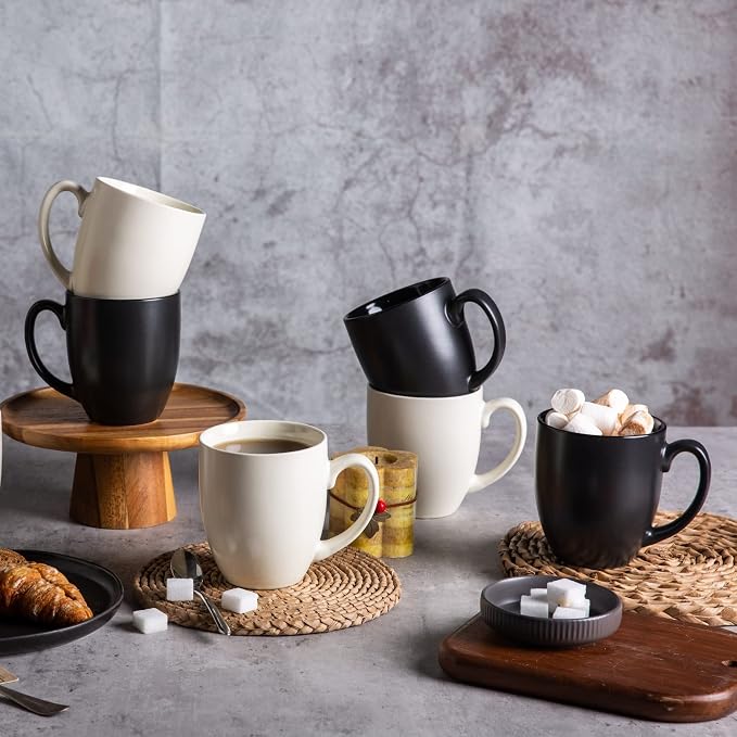 AmorArc 16 oz Coffee Mugs Set of 6, Large Ceramic Matte Black Coffee Cups | - Image 8