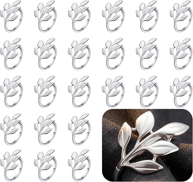 Set of 100 Leaf Napkin Rings Metal Silver Leaf Napkin Ring, Napkin Rings Bulk by FCDECOR