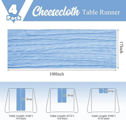 4 Pack Light Blue Table Runner 17 x 108inch Cheesecloth Table Runner Boho Gauze - Image 3