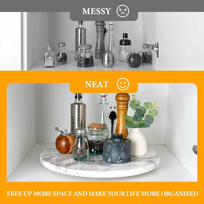 Koville 16'' Marble Lazy Susan Marble Turntable for Kitchen Dinning, Lazy Susans Organizer for Cabinet, Serving Rotation Spinning Tabletop Organizer Swiveling, Spice Rack Storage(Arabescato White)