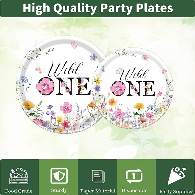 Rakuto Wildflower 1st Birthday Decorations Supplies, Disposable Floral Paety - Image 4