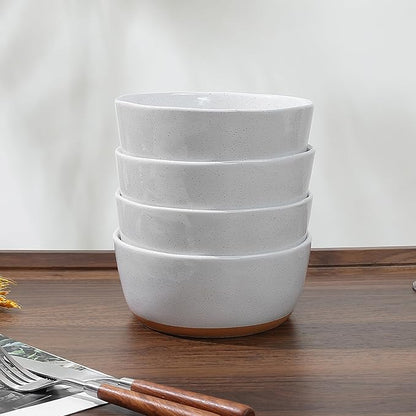 Cereal Bowls Set of 4,Ceramic Bowls for Kitchen,6 Inch Stoneware Bowls, Round Porcelain Pasta Bowl,Dishwasher&Microwave Safe,White(Brown Bottom)