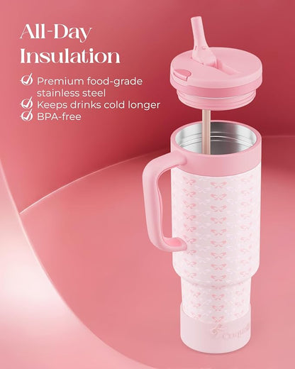 40 oz Insulated Tumbler with Handle and Push-Button Straw Lid, Stainless Steel - Image 4