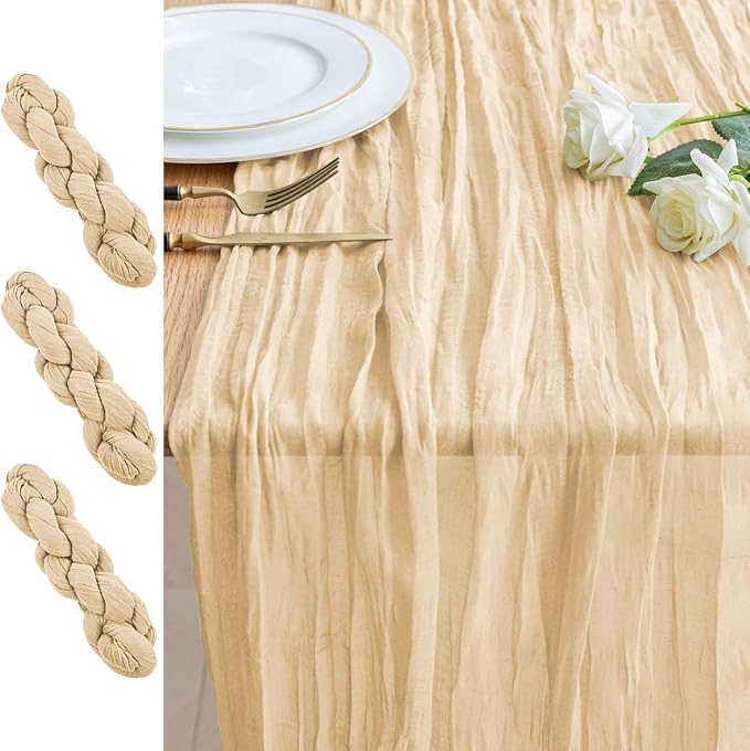 Cheesecloth Table Runner 10FT 3Pcs Sand Boho Gauze Rustic Sheer Runners | by Xiomot