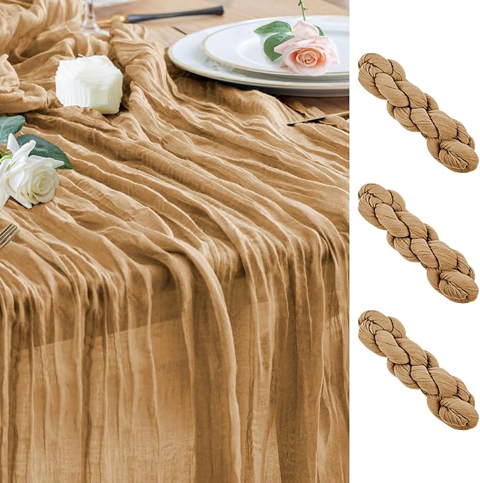 Cheesecloth Table Runner Khaki 10FT Boho Gauze Runner, 3 Pack | 120 Inch Cheese by Wokceer