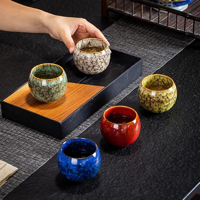 5Pcs Ceramic Tea Cup Set, 6oz Chinese Tea Cups - Image 2