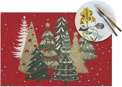 Christmas Placemats 12x18 Inches Set of 4,Red Green Christmas Tree Decorative Rectangle Winter Decoration Table Mats for Party, Home Kitchen,Dining Table Decoration