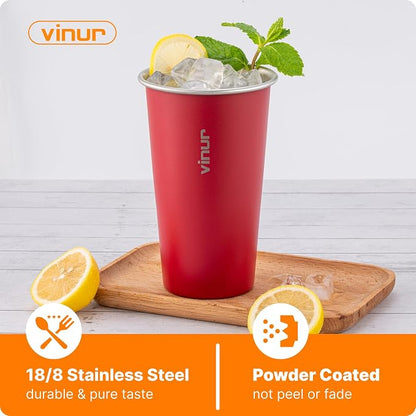 VINUR Stainless Steel Cups-20 oz Stackable Metal Drinking Glasses 8 Pcs | 20 oz - Image 3