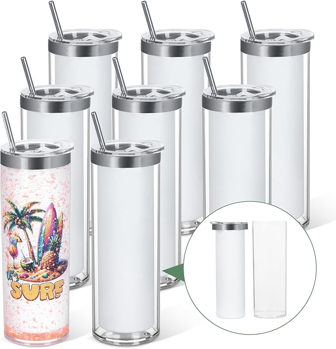 20 Oz 8 Pack Double Wall Pre Drilled Sublimation Storyboard Snow Globe Tumbler by Temolulu