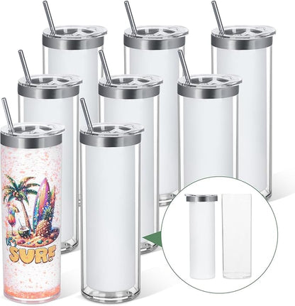 20 Oz 8 Pack Double Wall Pre Drilled Sublimation Storyboard Snow Globe Tumbler by Temolulu